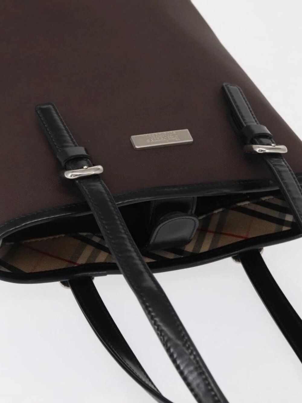 Burberrys Blue Label Tote Bag Nylon Brown Silver Auth - Picture 7 of 15